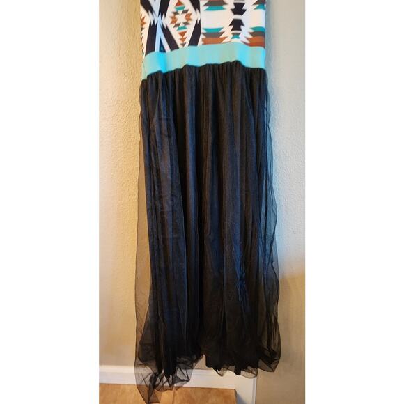 Rowdy Crowd Clothing Aztec Cowgirl Tulle Maxi Dress SZ Small Southwestern - Picture 5 of 12
